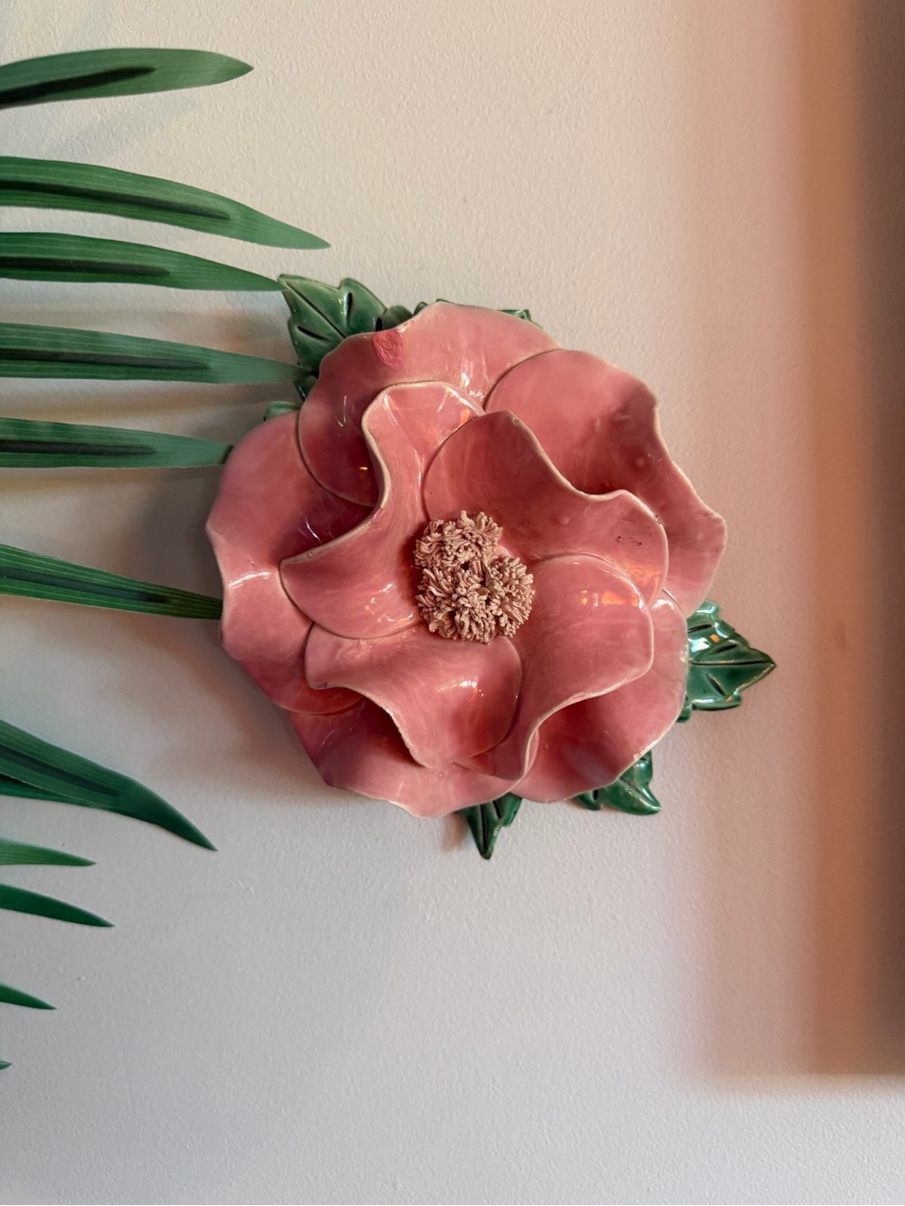 Vintage Handmade Decorative Pink Ceramic Flower Wall Accent